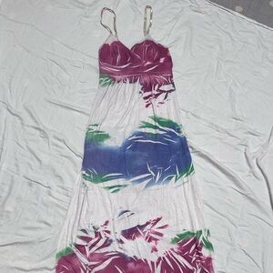 Long printed jersey maxi dress spaghetti adjustable straps size large